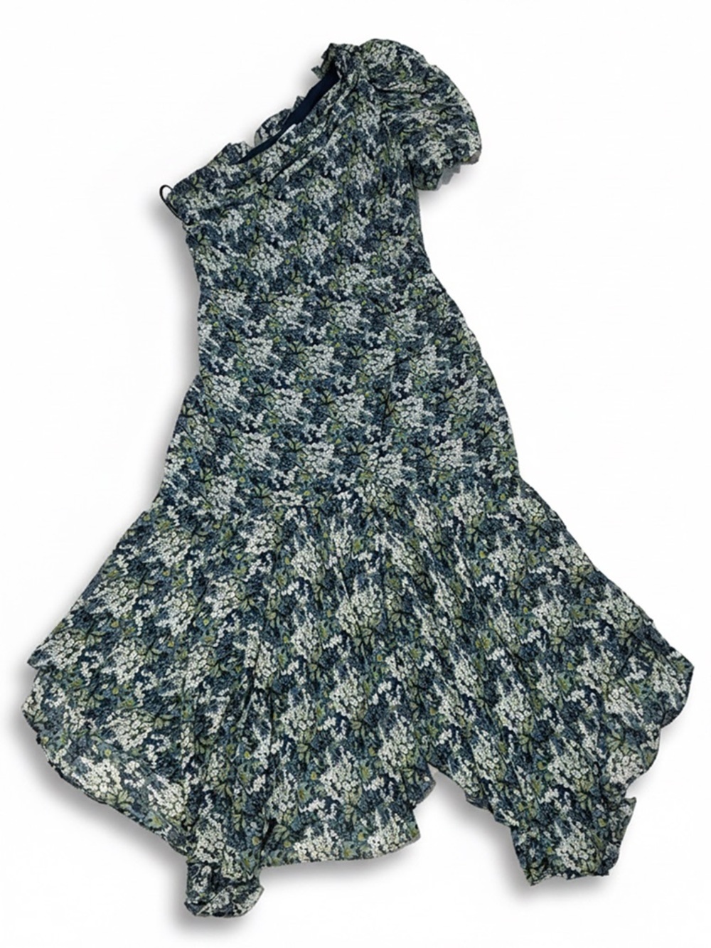 Astr One-Shoulder Floral Midi Dress in Blue, Green & White Women’s Size M - Picture 3 of 5